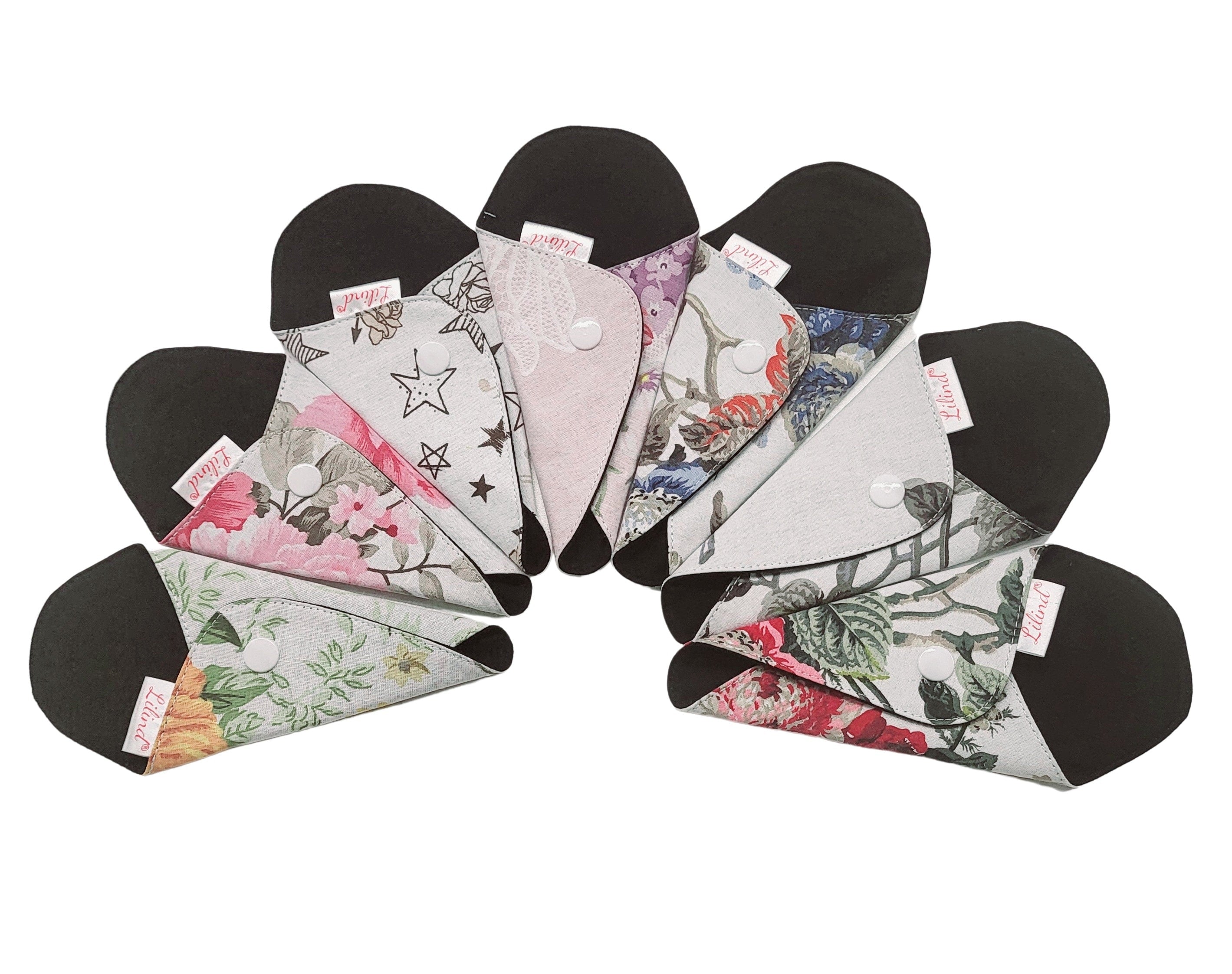 7 Pack Reusable Waterproof Thong Pantyliners, Random Flowers, Extra-Thin