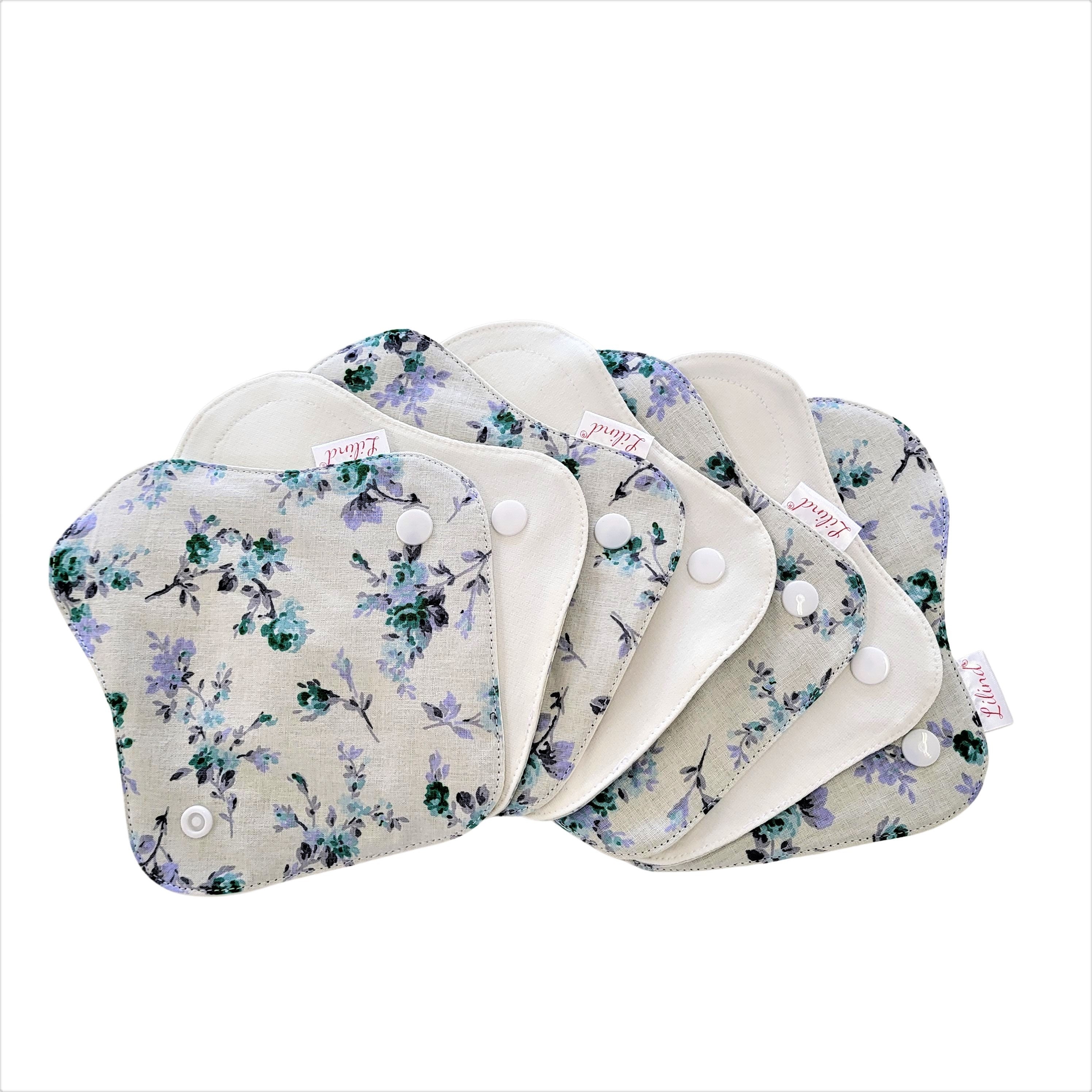 Lilind® 7 Pack Thong Pantyliners, Reusable, Extra-Thin, Washable, Zero Waste, 100% Cotton, Blue Flowers