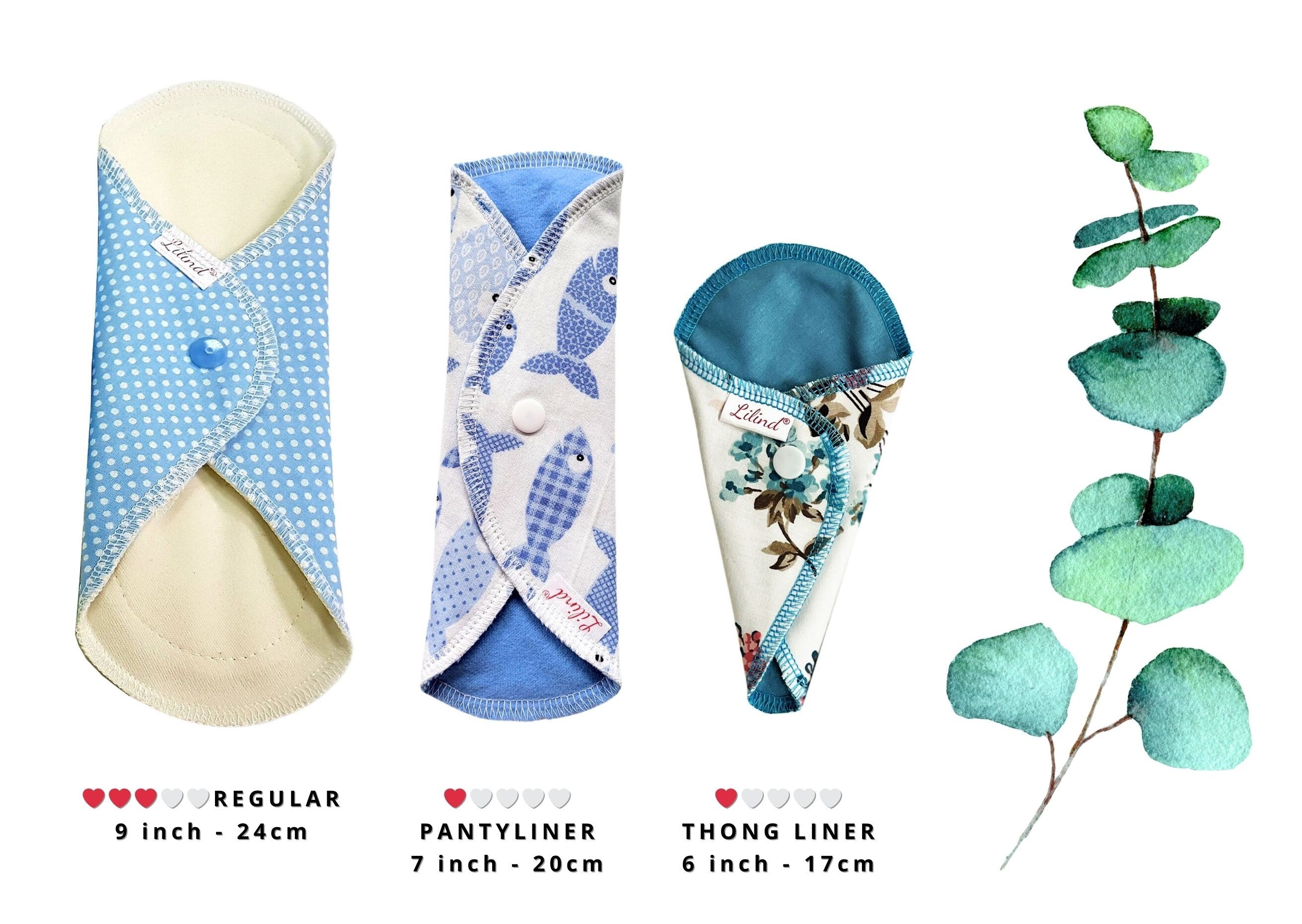 6 Pack Black Everyday 7" Organic Cloth Pads, Reusable Sanitary Napkins, Zero Waste