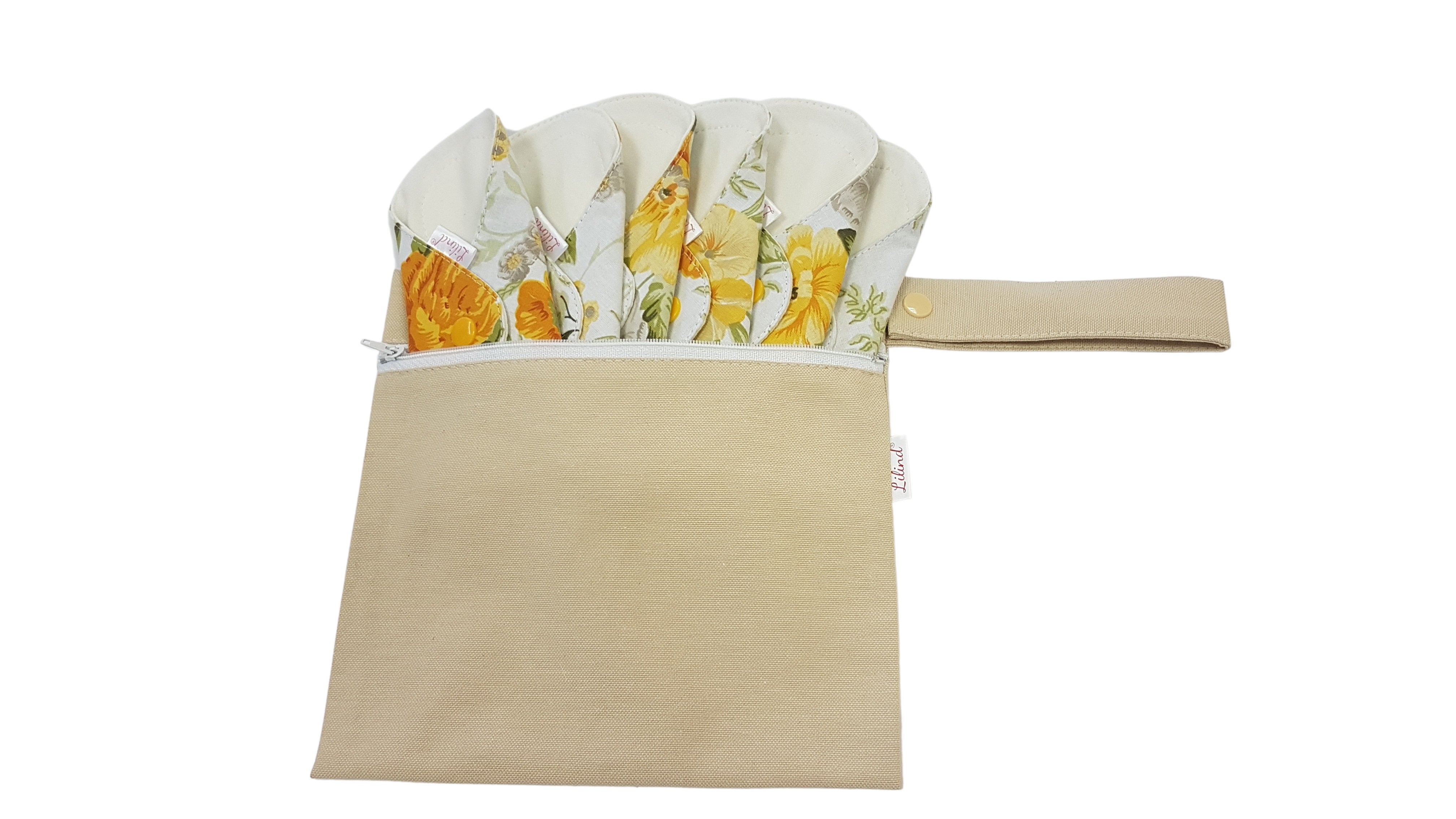 Lilind® Organic Cloth Pads with free Bag, Comfortable, Healthy, Waterproof, Reusable, 100% Cotton, Spring flowers