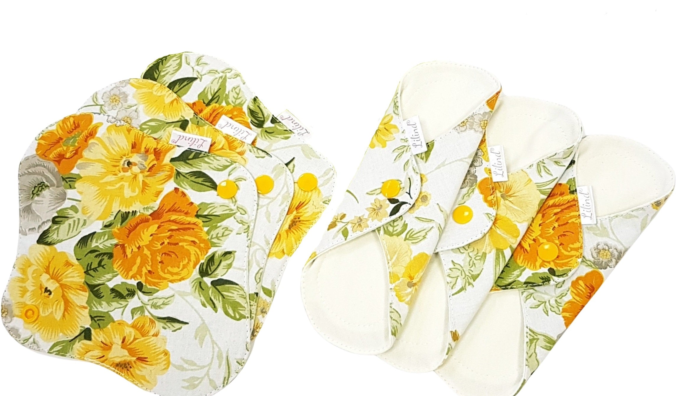Lilind® Organic Cloth Pads with free Bag, Comfortable, Healthy, Waterproof, Reusable, 100% Cotton, Spring flowers