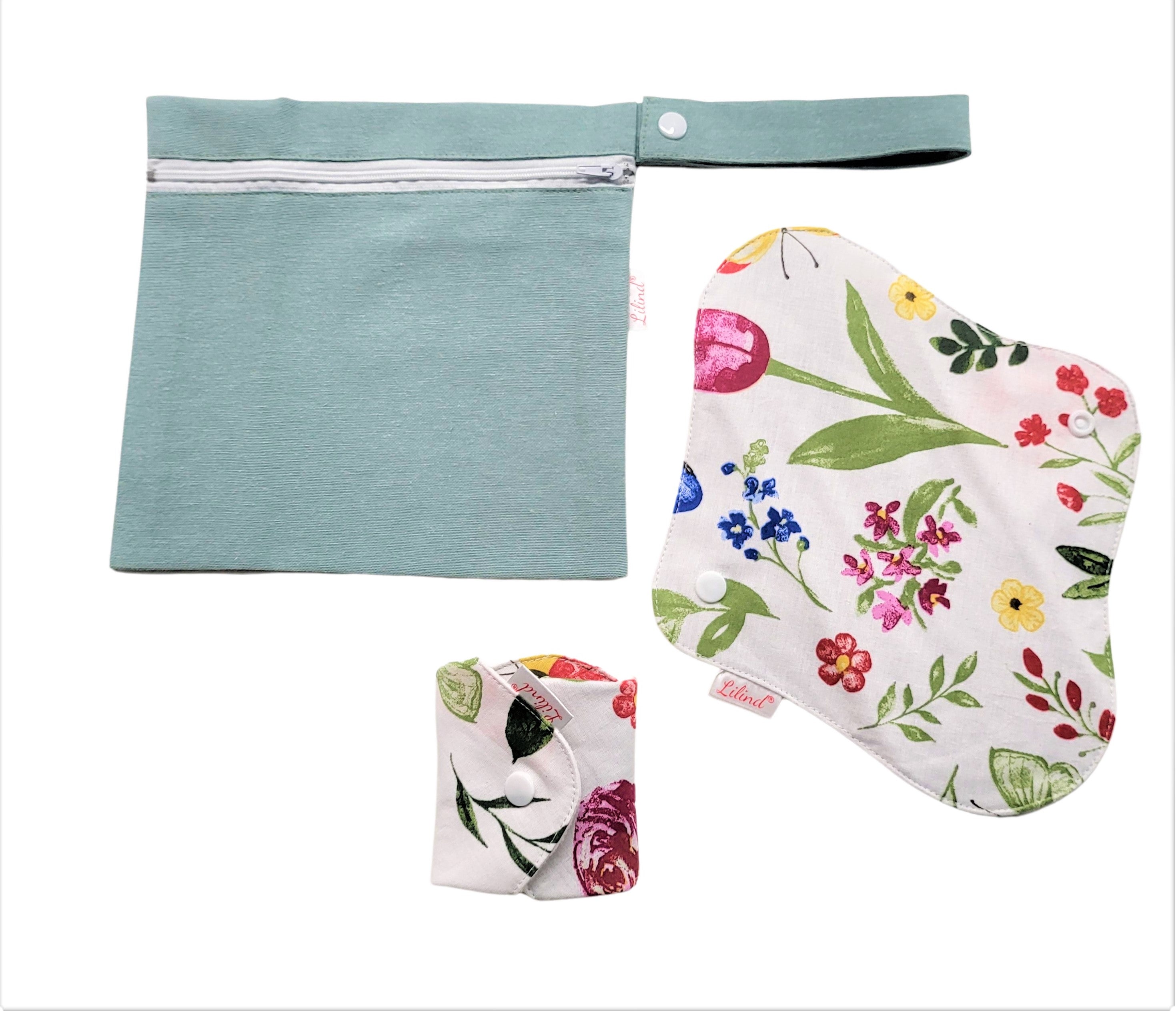 Lilind® 6 Pack Reusable Cloth pads with free Bag, 100% cotton, Comfortable, Waterproof, Spring flowers
