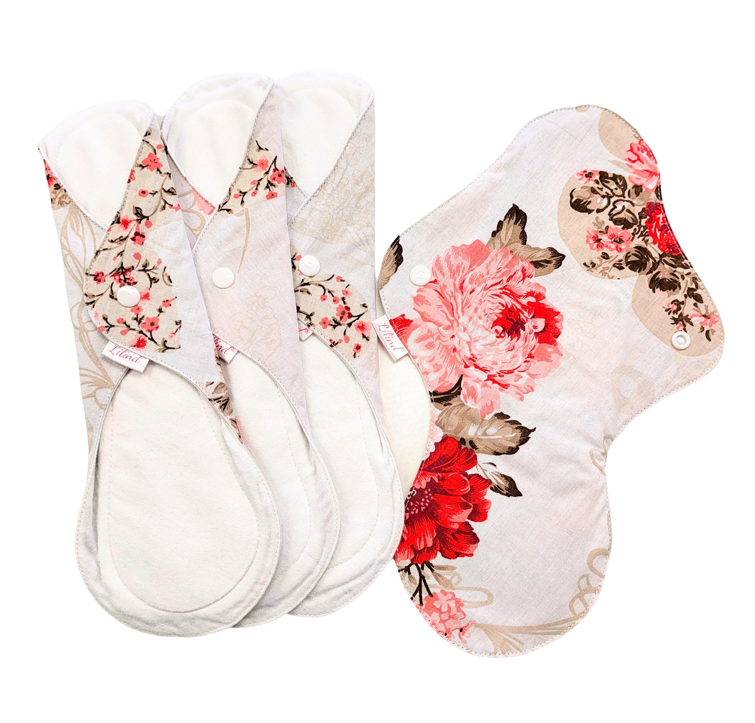 Lilind® 17 Pack Jumbo Set Organic Cloth Pads, Reusable Washable Menstrual Family Cloth, Zero Waste 100% Cotton