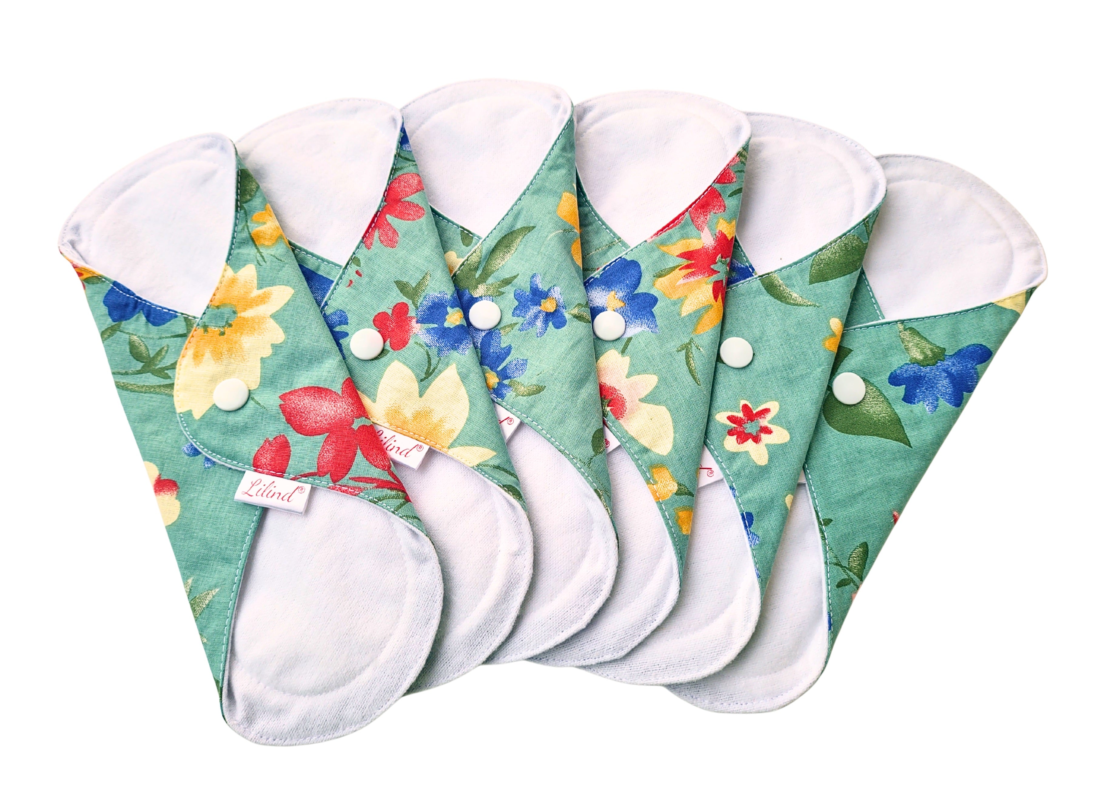 Lilind® 6 Pack Reusable Cloth pads, 100% cotton, Comfortable, Waterproof