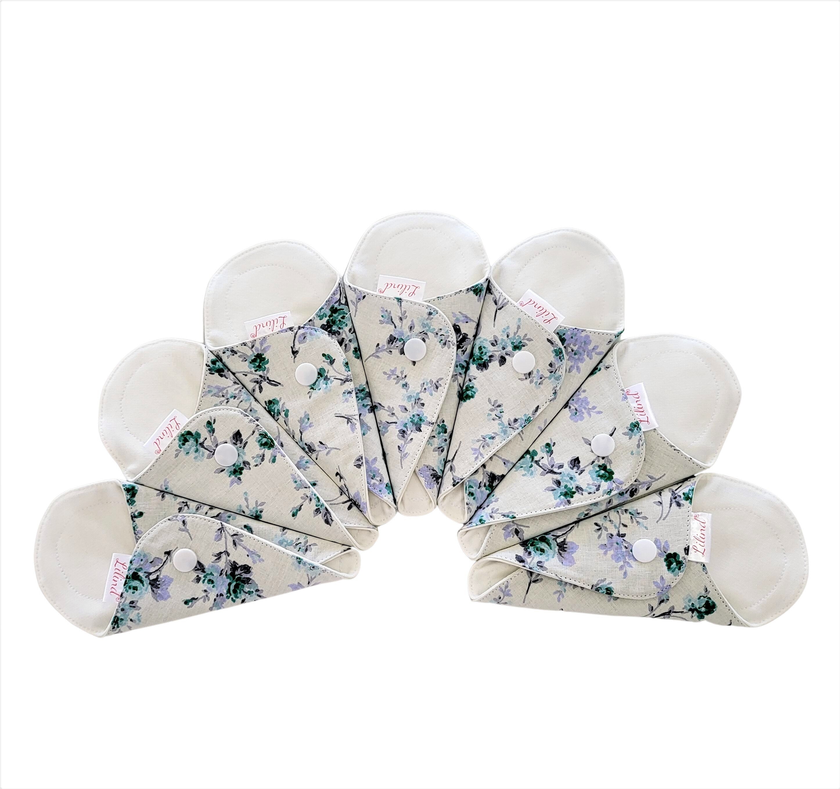 Lilind® 7 Pack Thong Pantyliners, Reusable, Extra-Thin, Washable, Zero Waste, 100% Cotton, Blue Flowers