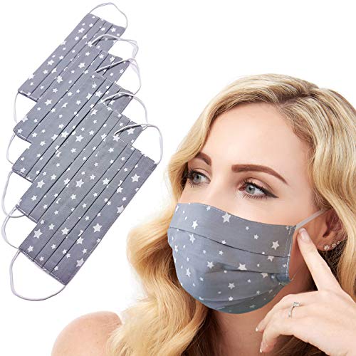 5 Pack Lilind® Face Mask, Handmade, Reusable, Washable, 100% Cotton Gray Stars Pattern