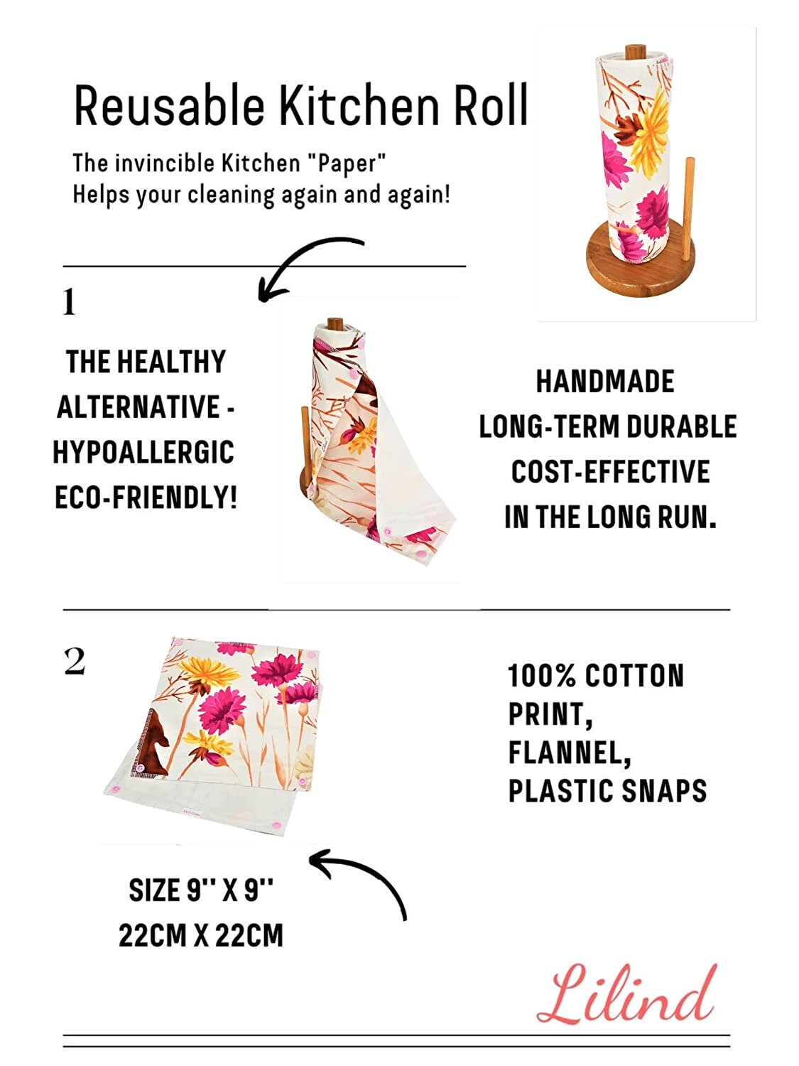 Eco Kitchen Rolls, Zero Waste, Eco-Friendly, Washable, Reusable Nonpaper Towels, Cloth Napkins