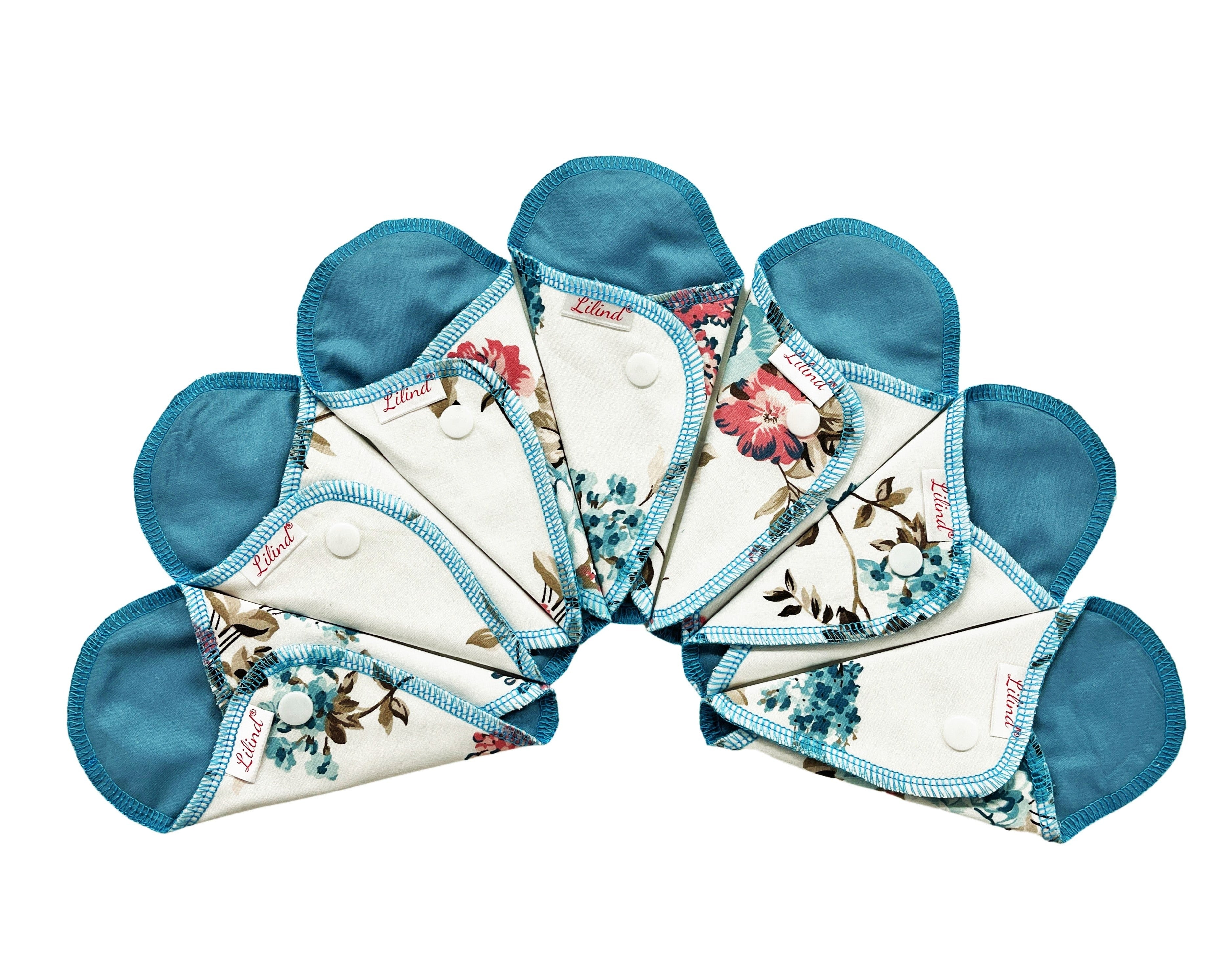 Reusable Thong Pantyliners, Comfortable, Healthy, 100% Cotton, Extra-Thin, Tampon Cup Backup, Blue spring flowers