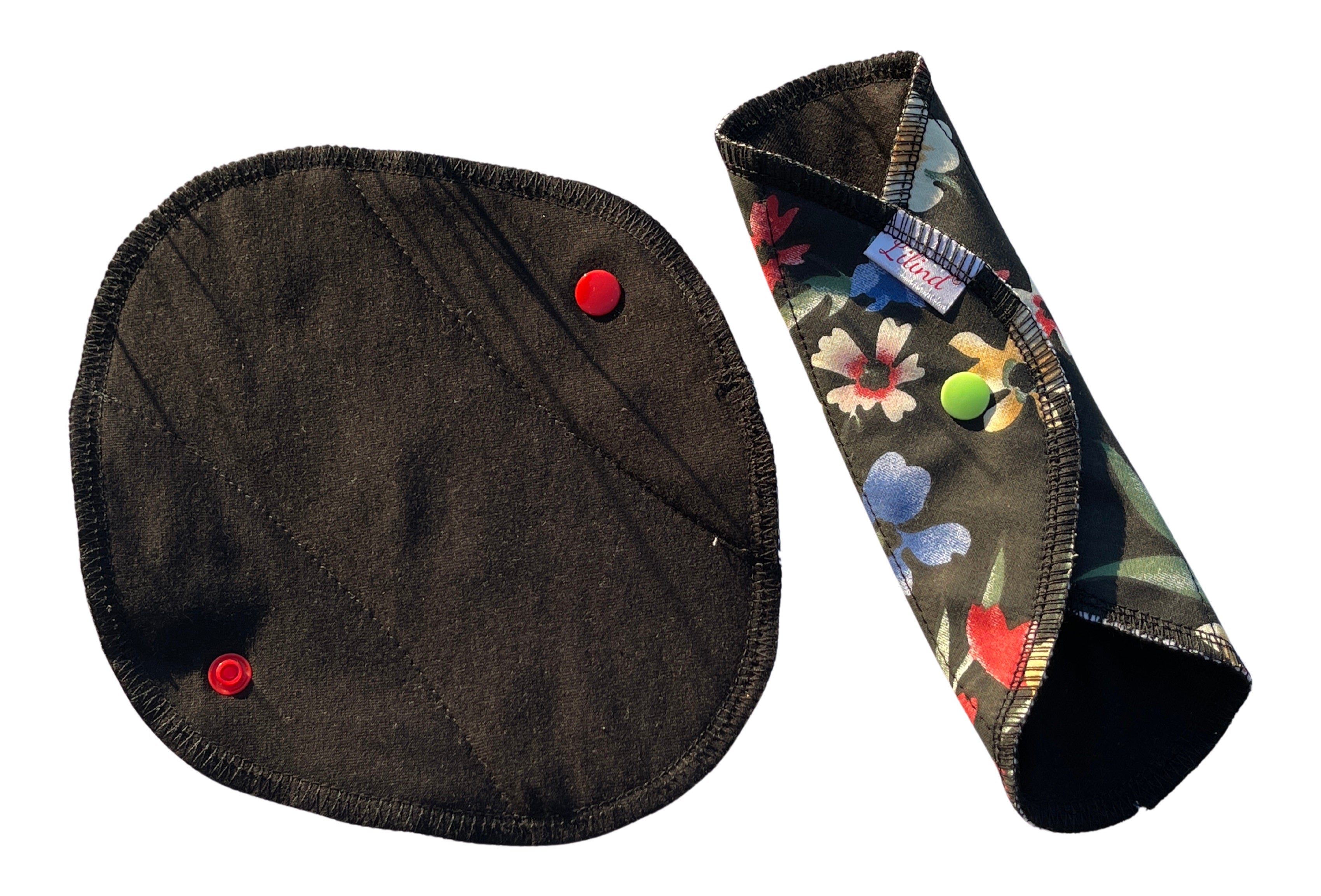 6 Pack Black Everyday 7" Organic Cloth Pads, Reusable Sanitary Napkins, Zero Waste