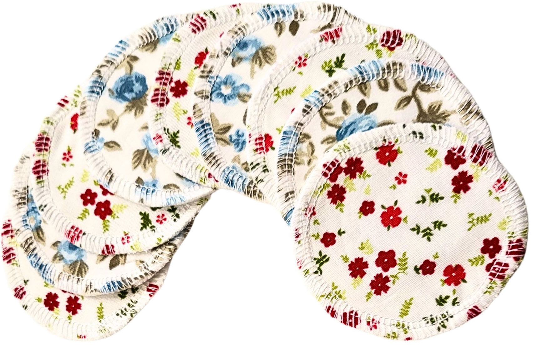 Lilind® 10 Pack Reusable Cotton Rounds, Makeup Removal Wipes, Free Wash Bag, Red and Blue Flowers