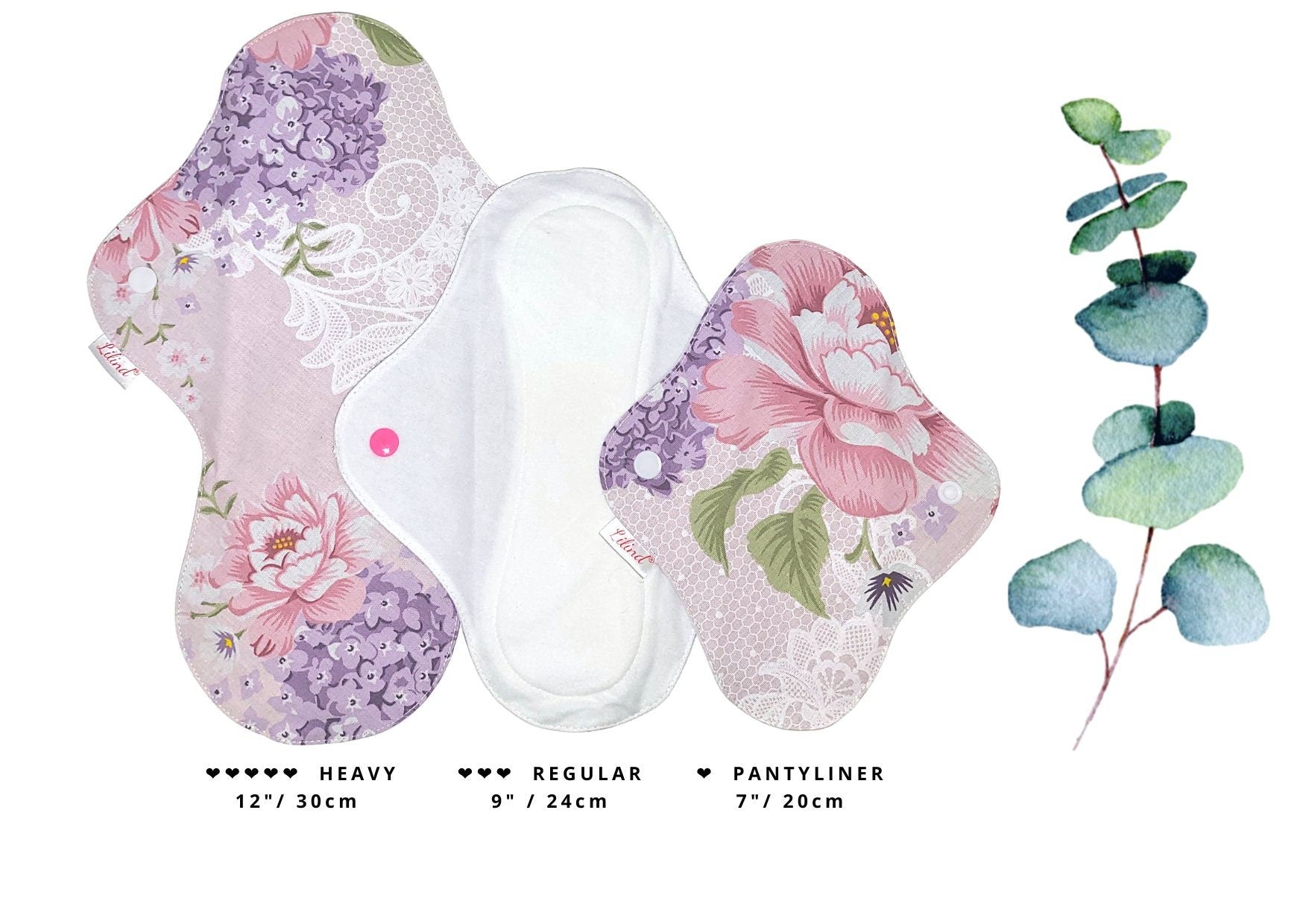 Lilind® 6 Pack  Cotton Cloth Pads with free Bag, Comfortable, Waterproof, Reusable, Lilac flowers