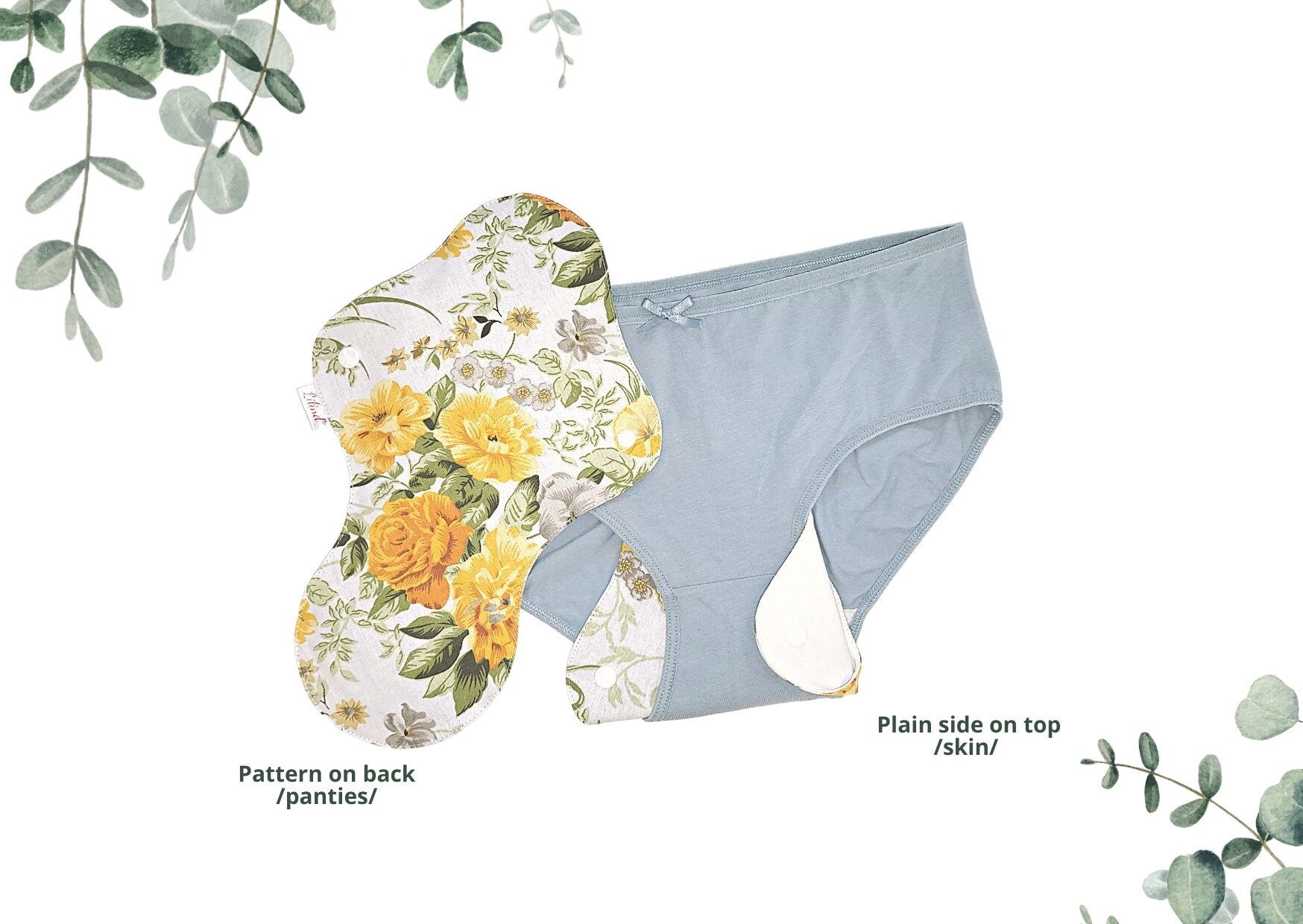 Lilind® 6 Pack Organic Cloth Pads with free Bag, Comfortable, Healthy, Waterproof, Reusable, 100% Cotton, Spring flowers