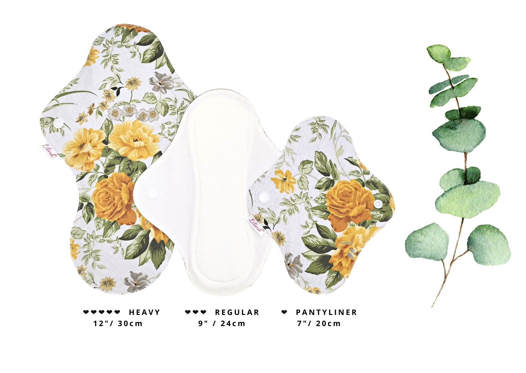 Lilind® 6 Pack Organic Cloth Pads with free Bag, Comfortable, Healthy, Waterproof, Reusable, 100% Cotton, Spring flowers