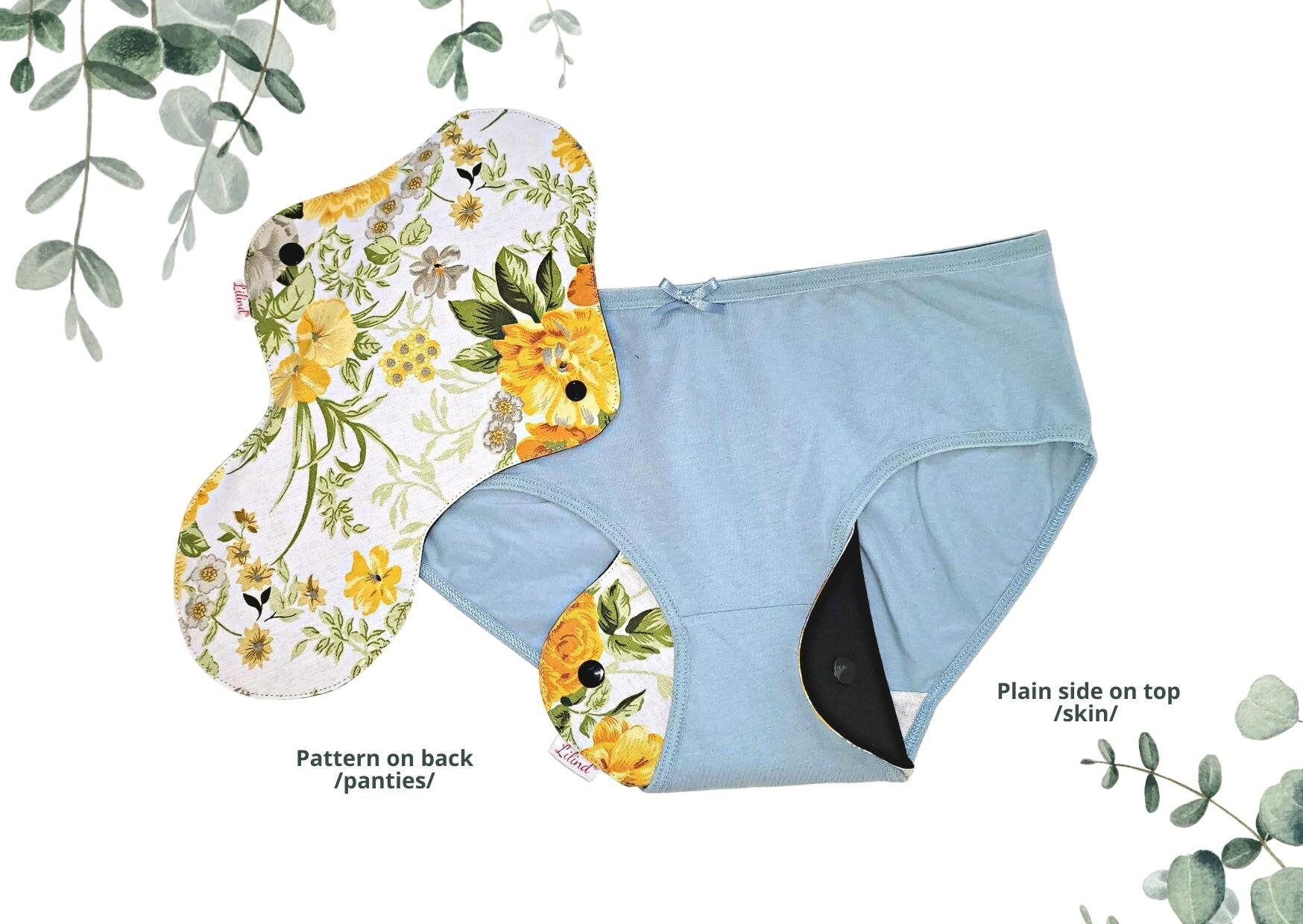 Lilind® 6 Pack Organic Cloth Pads with free Bag, Comfortable, Healthy, Waterproof, Reusable, 100% Cotton, Blue Orient