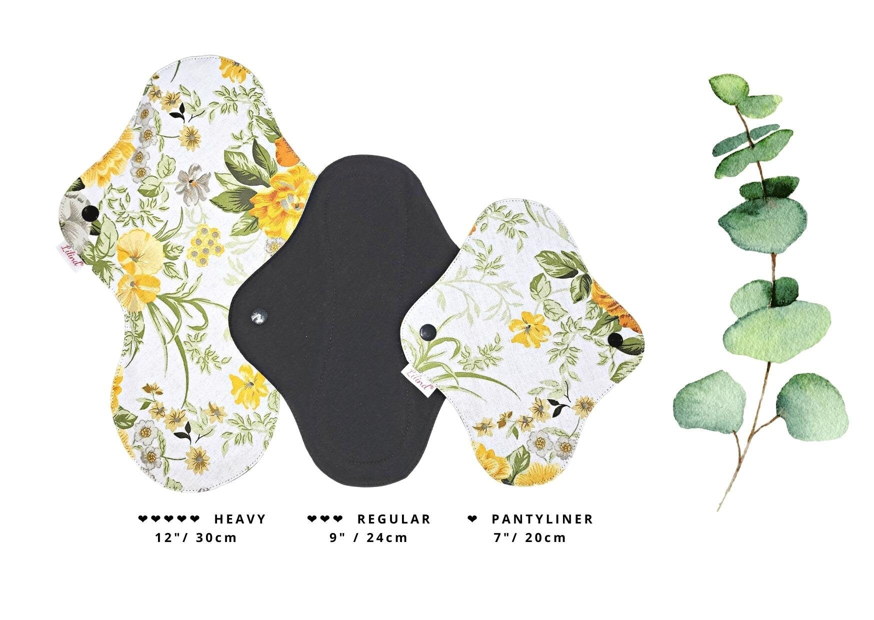 Lilind® 6 Pack Organic Cloth Pads with free Bag, Comfortable, Healthy, Waterproof, Reusable, 100% Cotton, Blue Orient