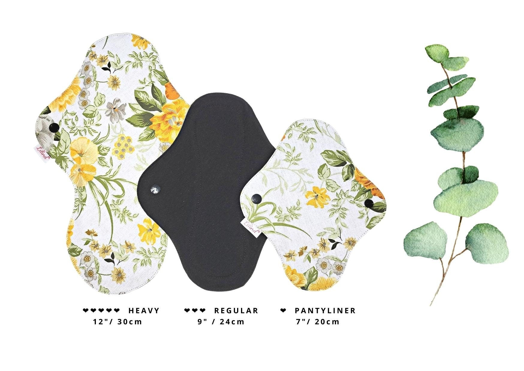 Lilind® 6 Pack Organic Cloth Pads with free Bag, Comfortable, Healthy, Waterproof, Reusable, 100% Cotton, Spring flowers