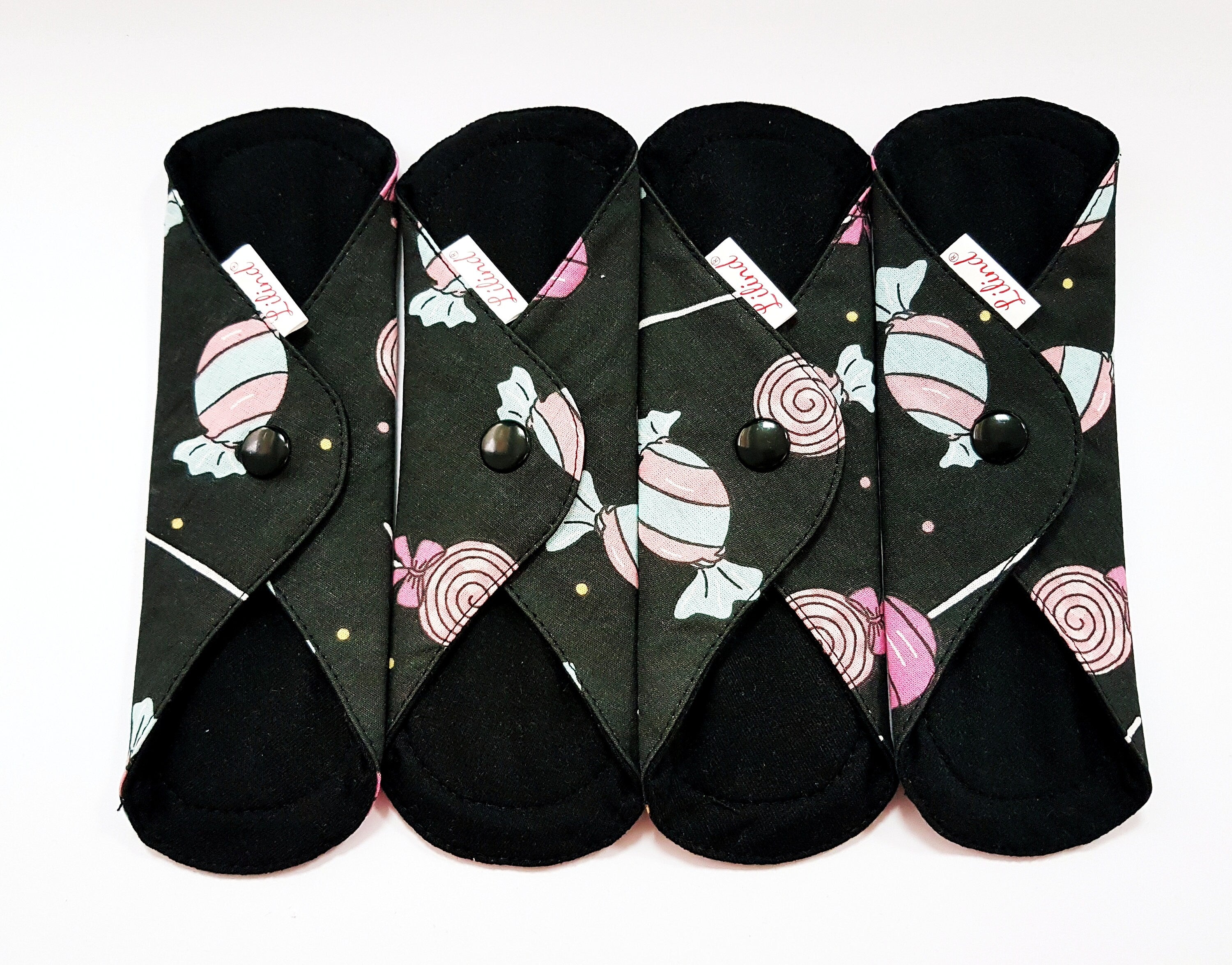 4 Pack Black Cloth Pads, Reusable Cloth Napkin, Zero Waste, Candy
