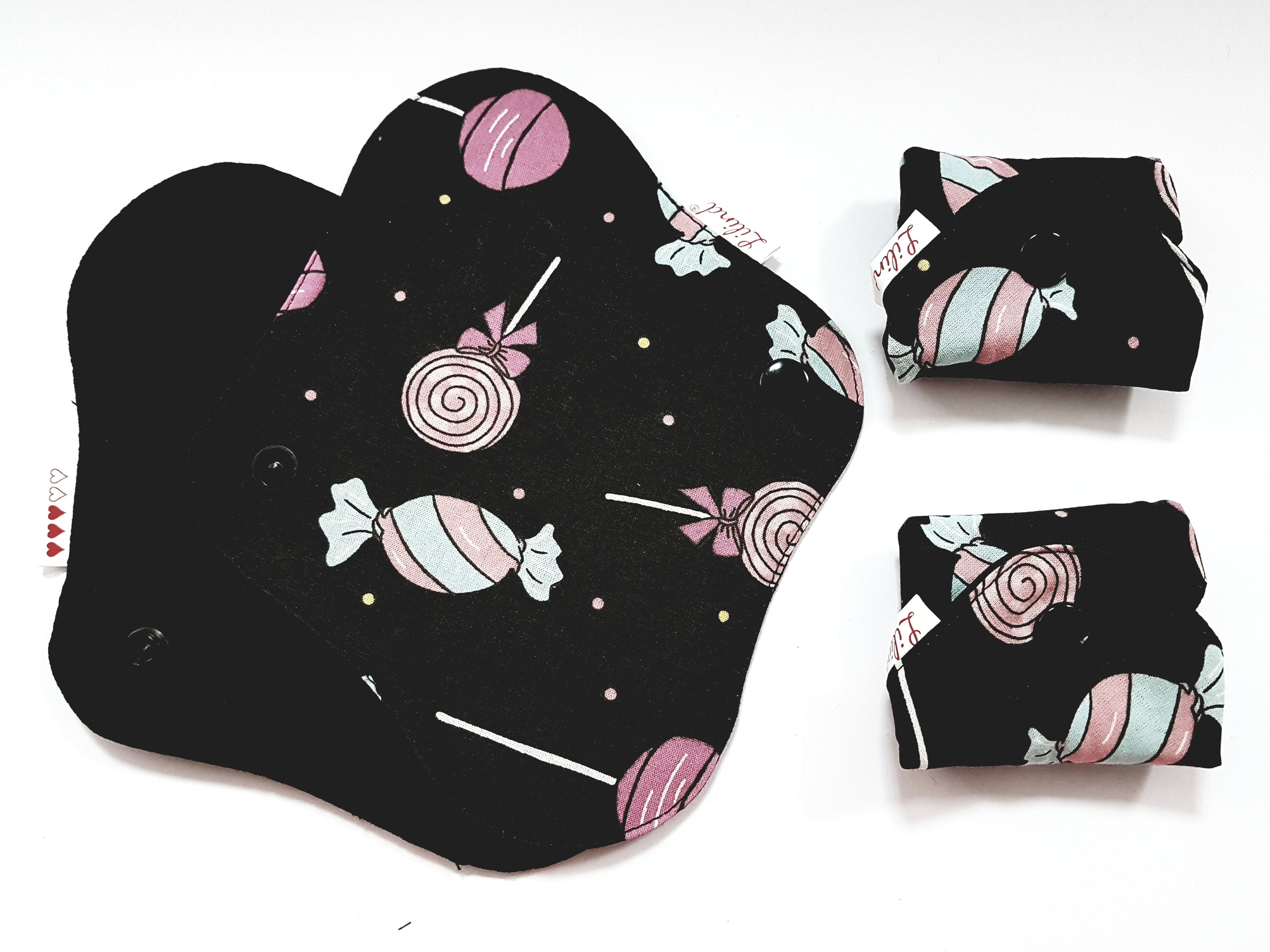 4 Pack Black Cloth Pads, Reusable Cloth Napkin, Zero Waste, Candy