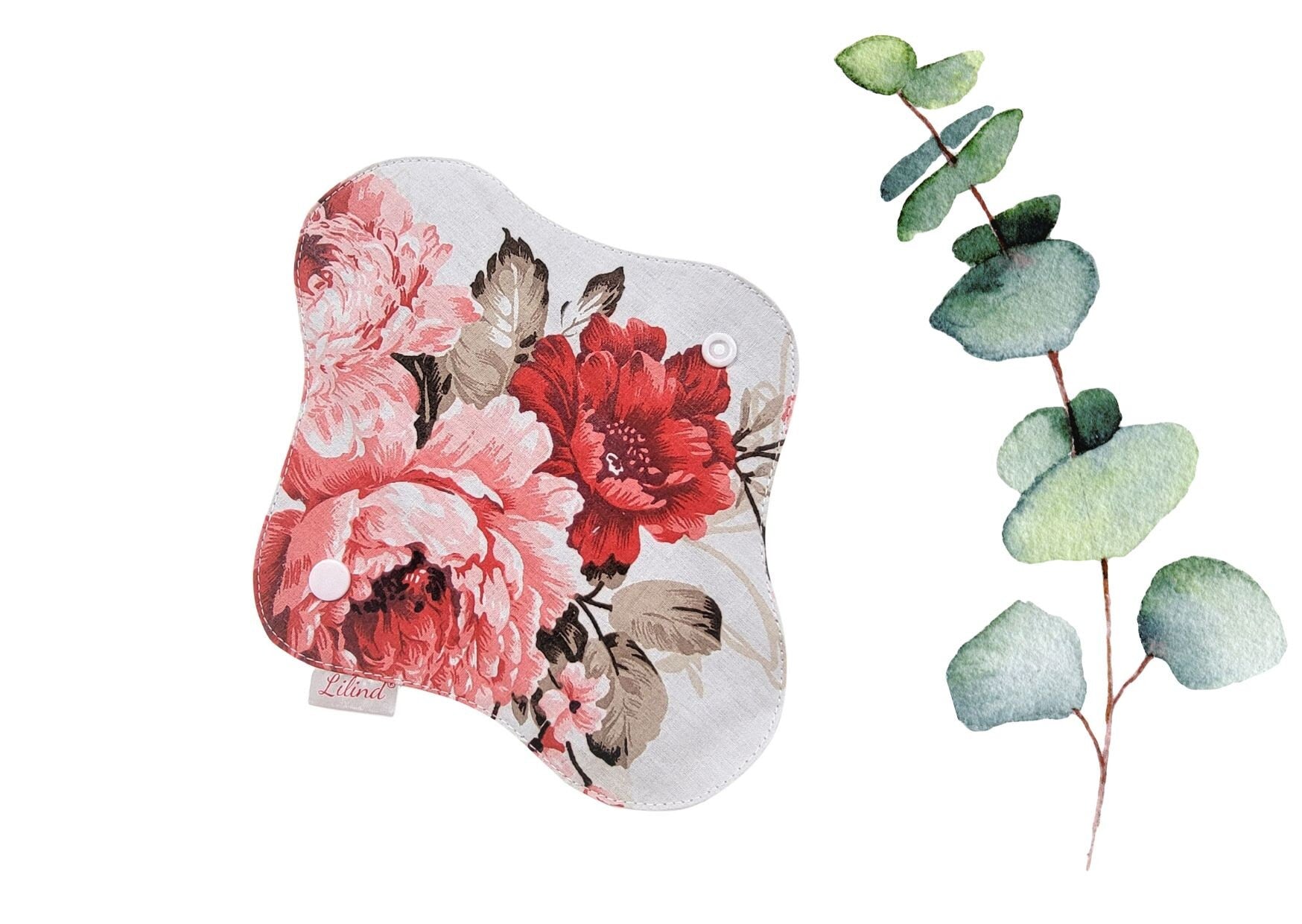 Lilind® 6 Pack  Cotton Cloth Pads with free Bag, Comfortable, Healthy, Waterproof, Reusable, Red flowers