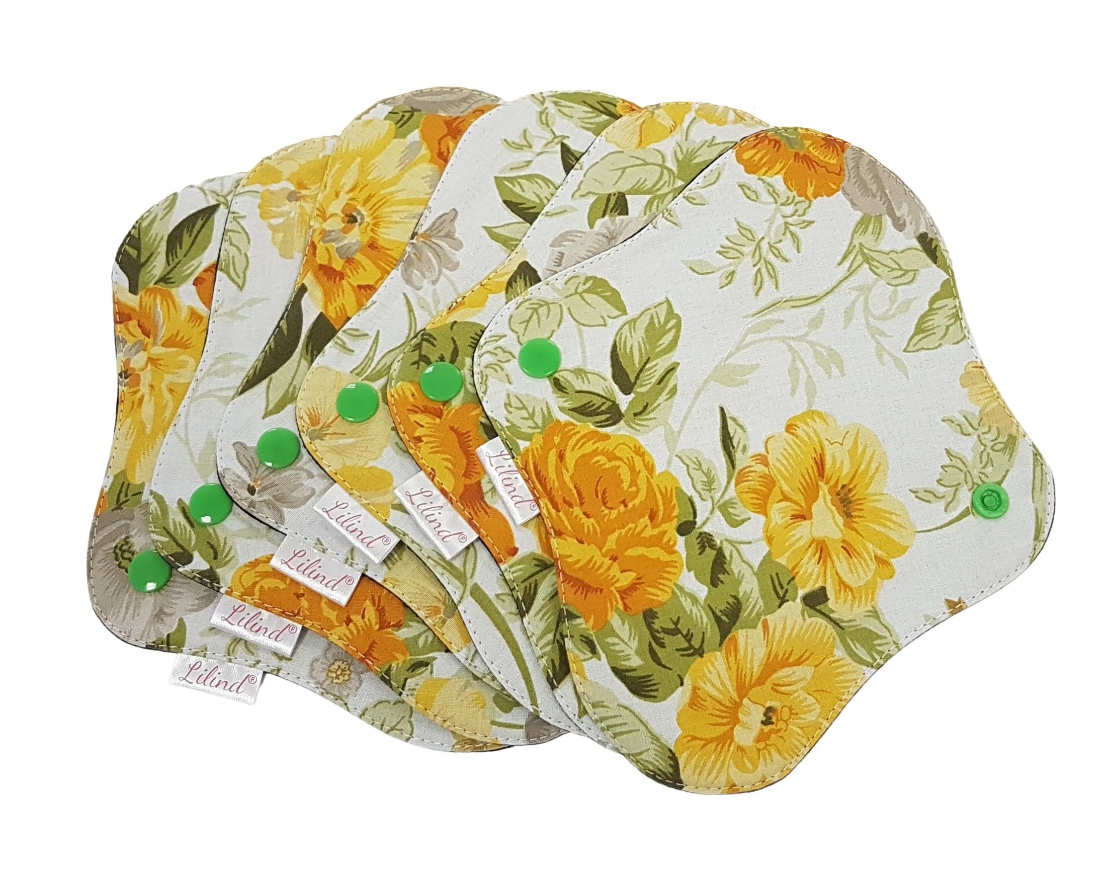 Lilind® Organic Cloth Pads with free Bag, Comfortable, Healthy, Waterproof, Reusable, 100% Cotton, Spring flowers