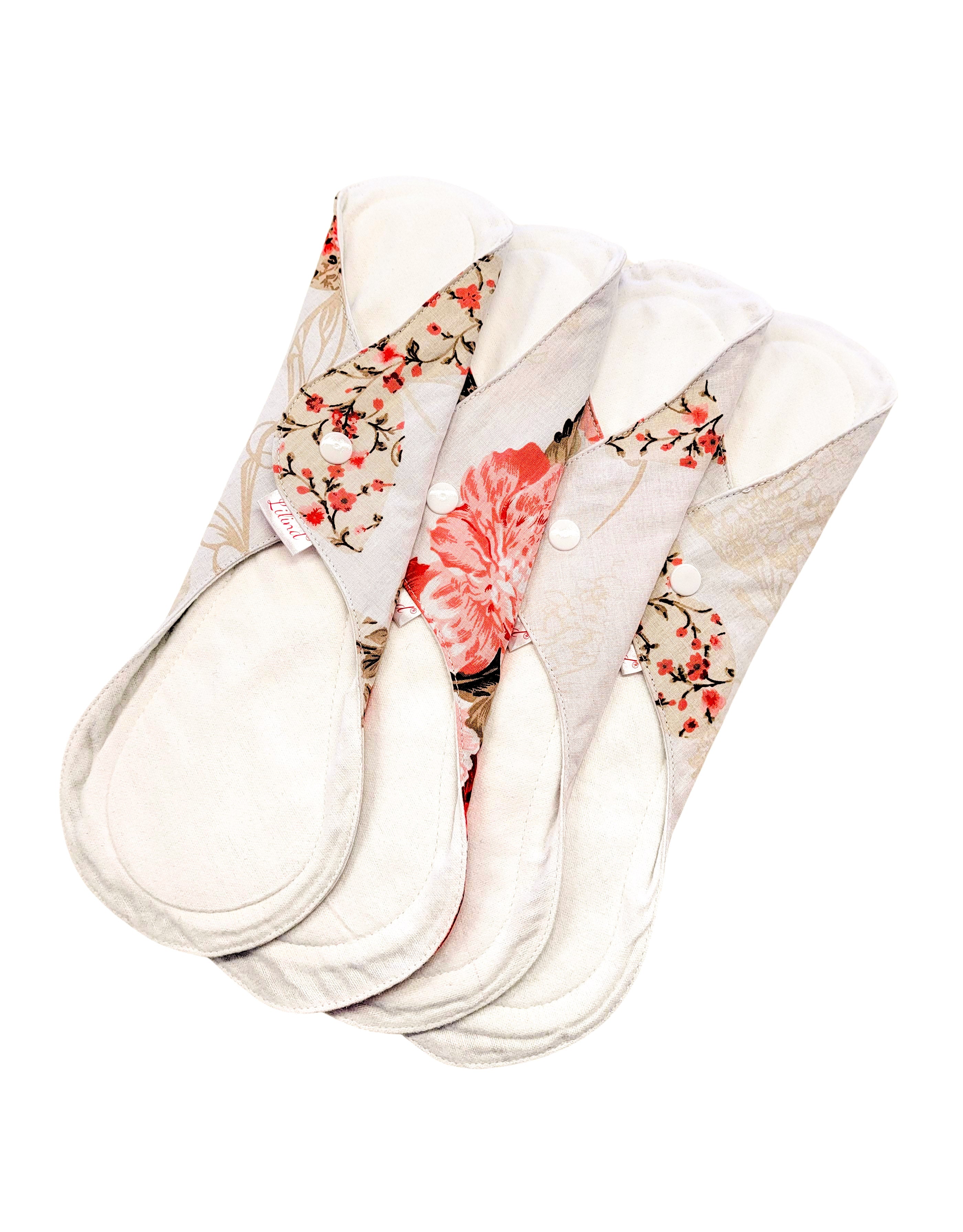 Lilind® 17 Pack Jumbo Set Organic Cloth Pads, Reusable Washable Menstrual Family Cloth, Zero Waste 100% Cotton