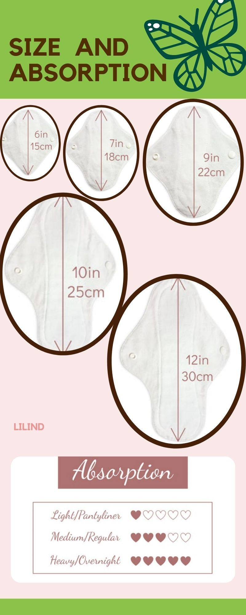 Starter Set Reusable Cloth Pads with free Bag, Waterproof Menstrual Sanitary Napkins, Lila Paris