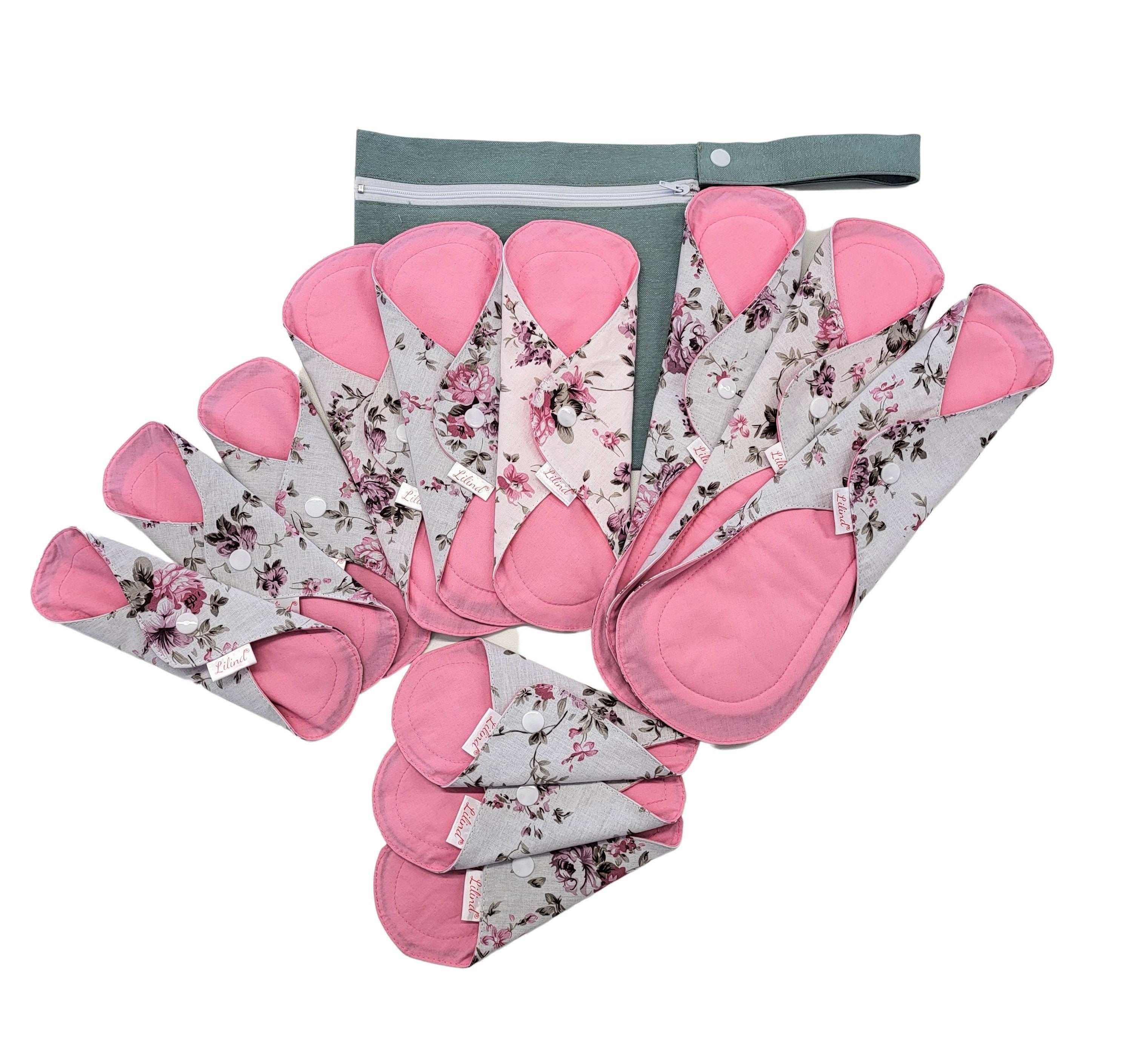 12 Pack Reusable Cloth Pads with free Bag, Jumbo Starter Set, Mix Vintage, Gifts for Her