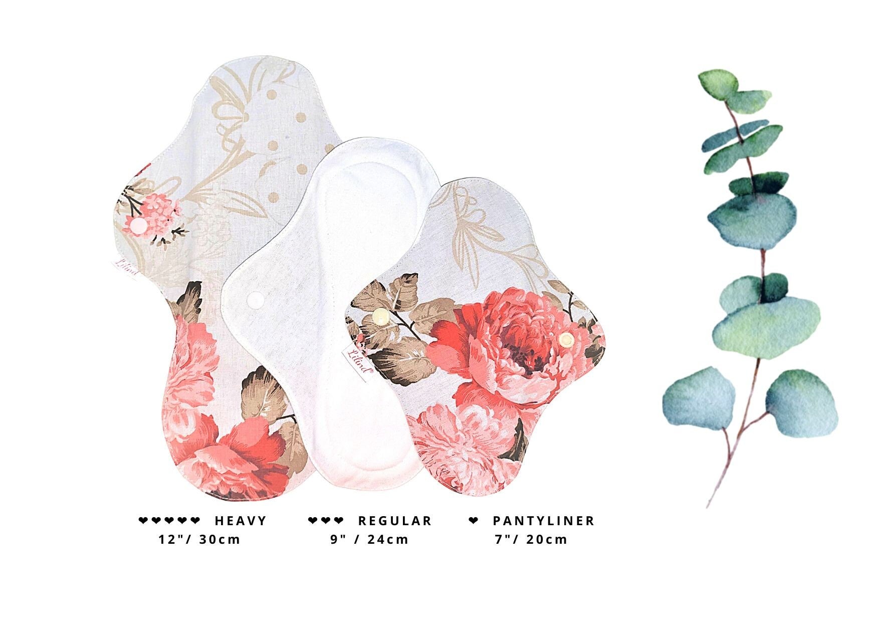 Lilind® 6 Pack  Cotton Cloth Pads with free Bag, Comfortable, Healthy, Waterproof, Reusable, Red flowers