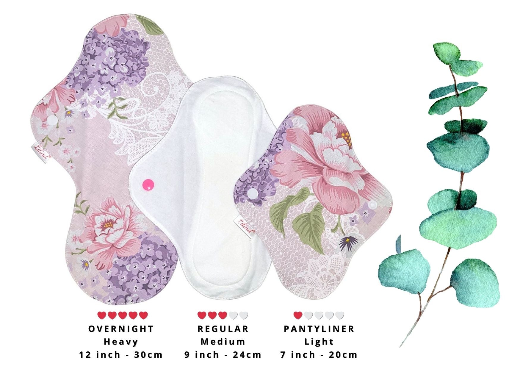 Lilind® 17 Pack Jumbo Set Organic Cloth Pads, Reusable Washable Menstrual Family Cloth, Zero Waste 100% Cotton