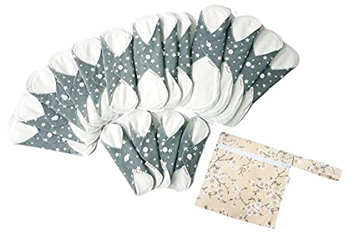 Lilind® 17 Pack Jumbo Set Organic Cloth Pads, Reusable Washable Menstrual Family Cloth, Zero Waste 100% Cotton