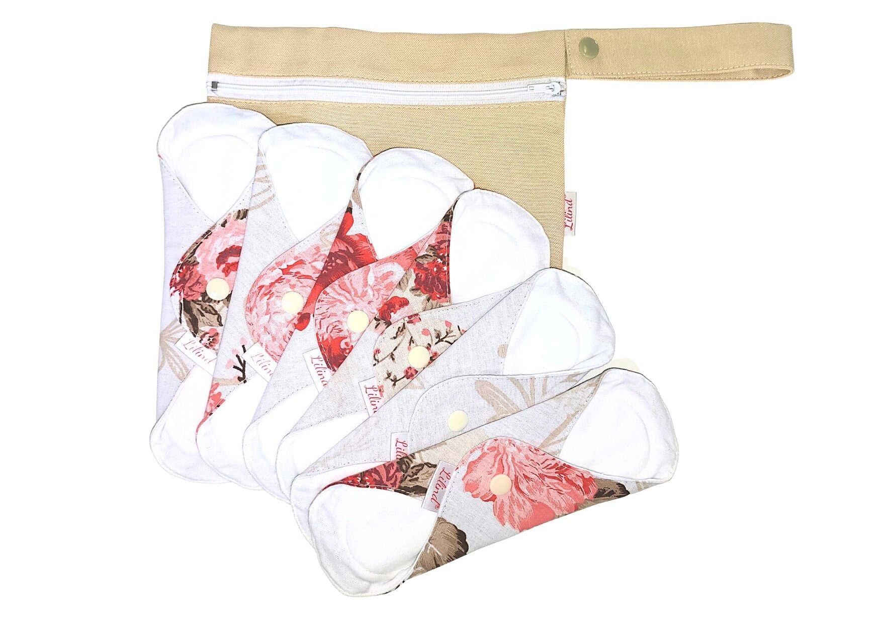 Lilind® 6 Pack  Cotton Cloth Pads with free Bag, Comfortable, Healthy, Waterproof, Reusable, Red flowers