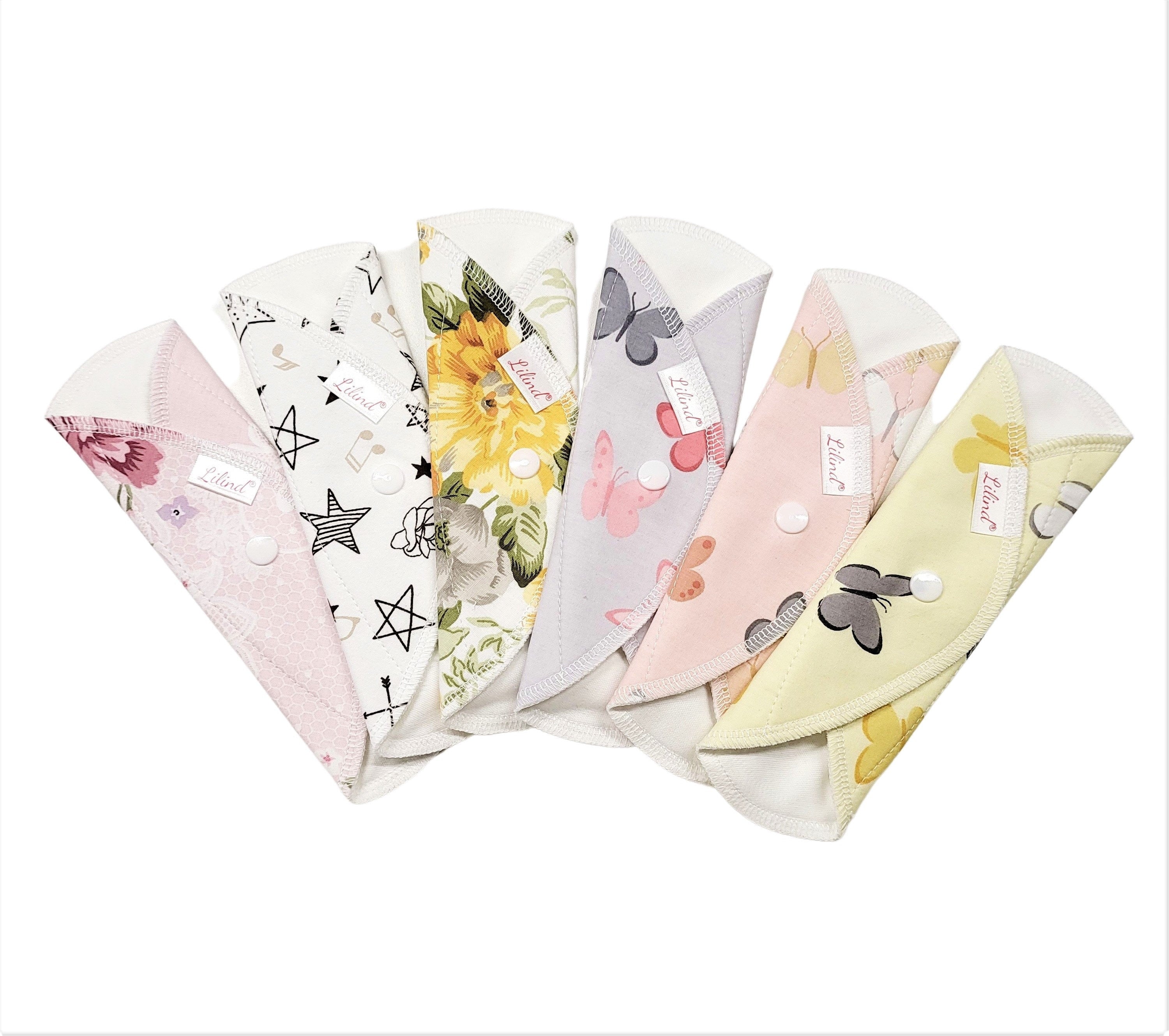 Lilind® 6 Pack 7" Organic Cloth Everyday Pantyliner Pads, Soft, Comfortable, Zero Waste, Gift for women