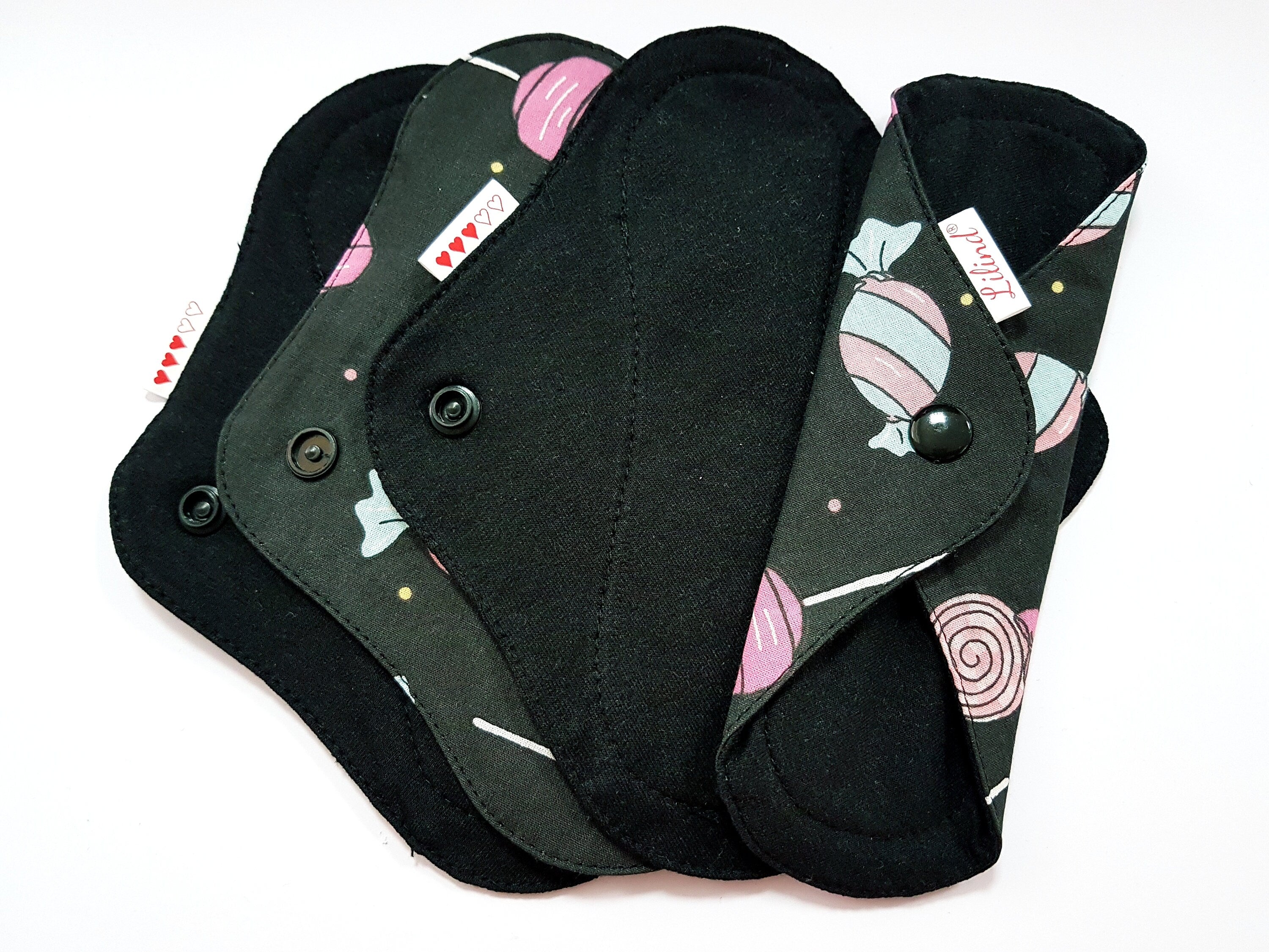4 Pack Black Cloth Pads, Reusable Cloth Napkin, Zero Waste, Candy
