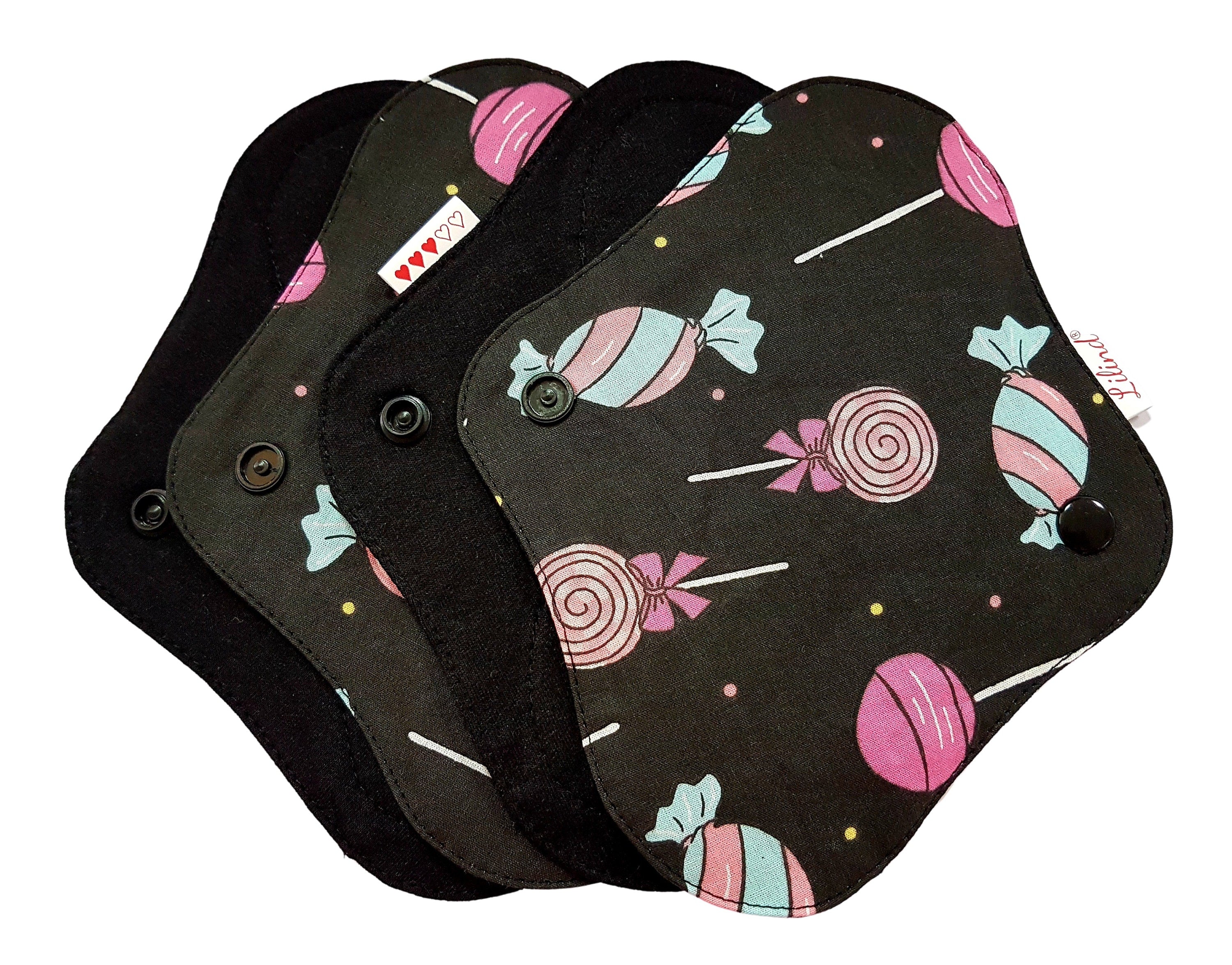 4 Pack Black Cloth Pads, Reusable Cloth Napkin, Zero Waste, Candy